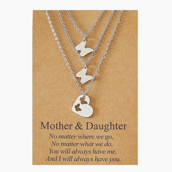 3 PC Butterfly Necklace Set Silver Mother Daughter - Picture 1 of 5